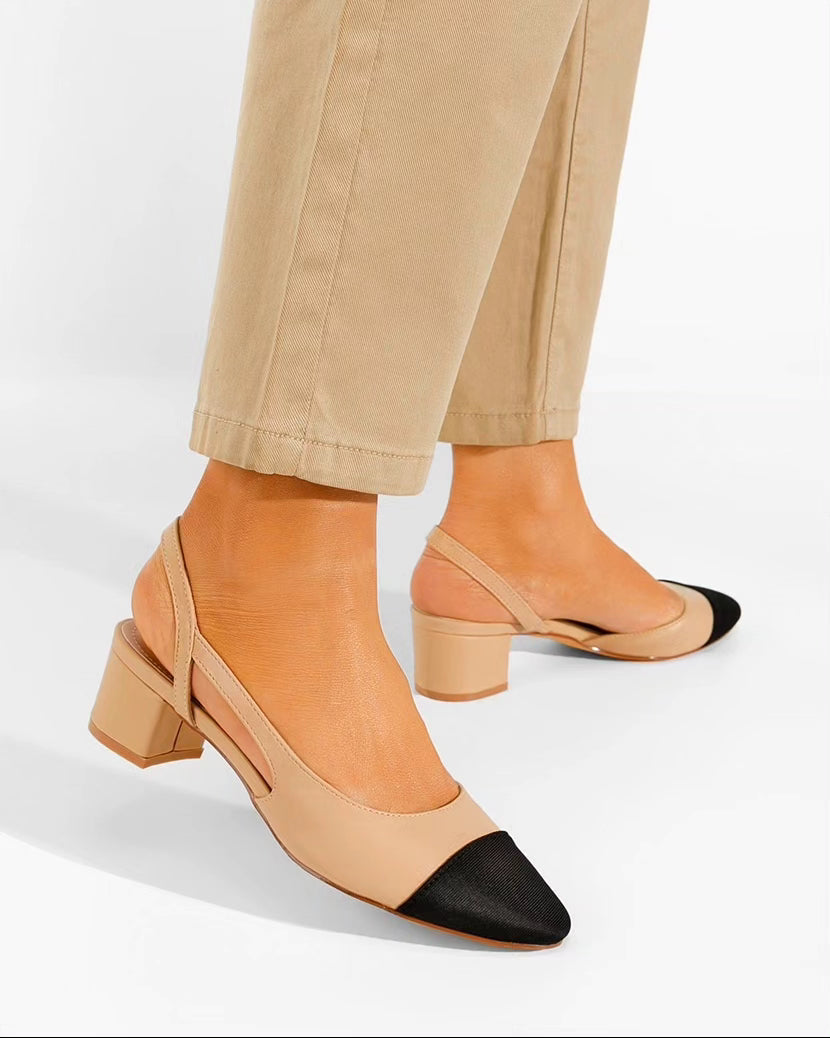 Slingback beige a petit talon carré