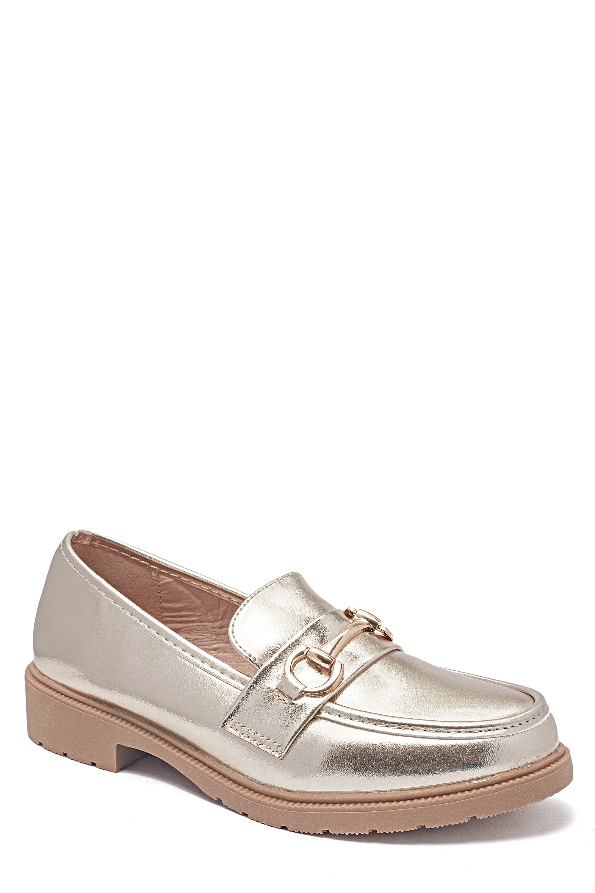 Mocassin doré avec boucle dorée