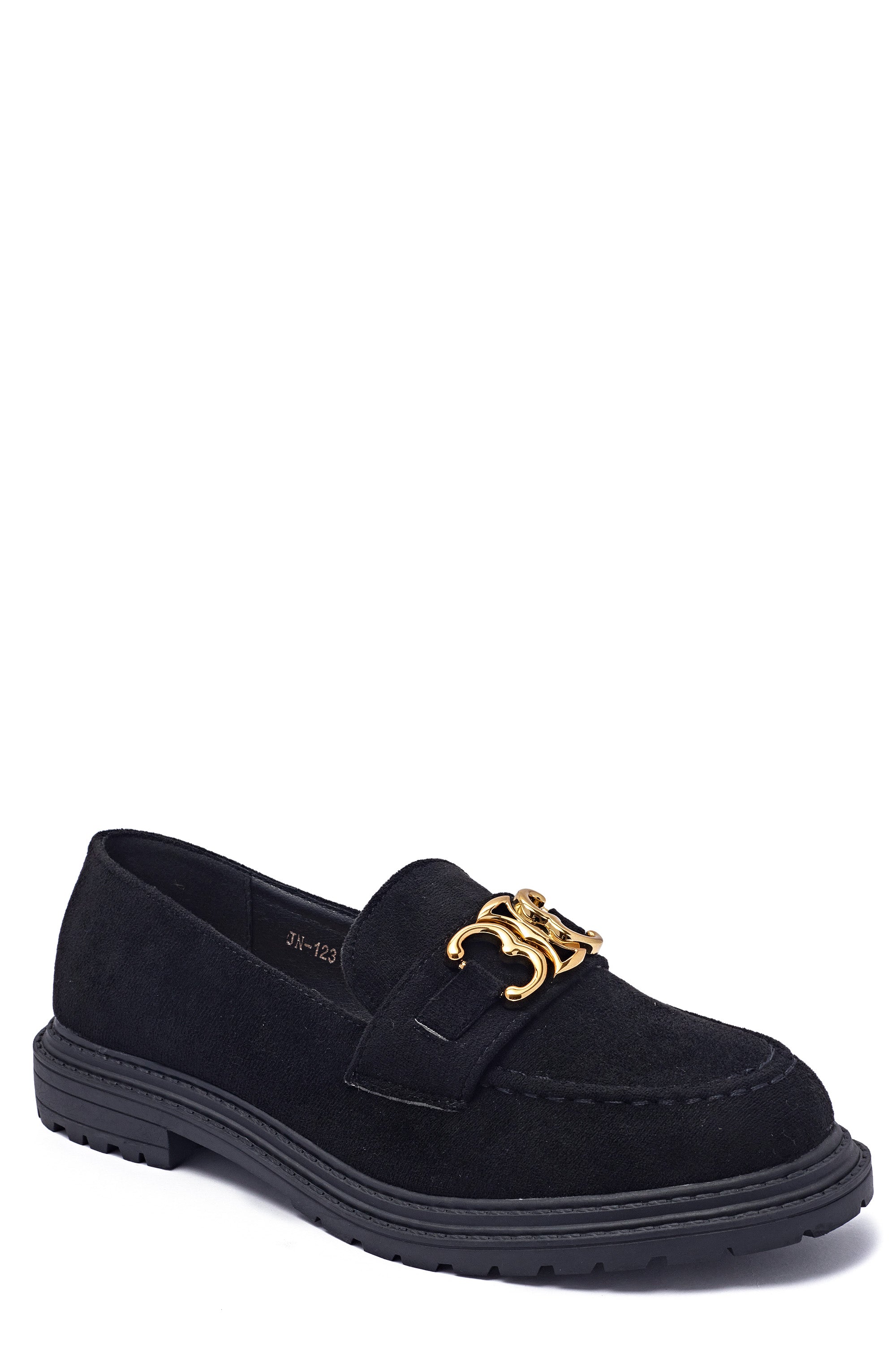 Mocassin en daim noir avec bijou doré