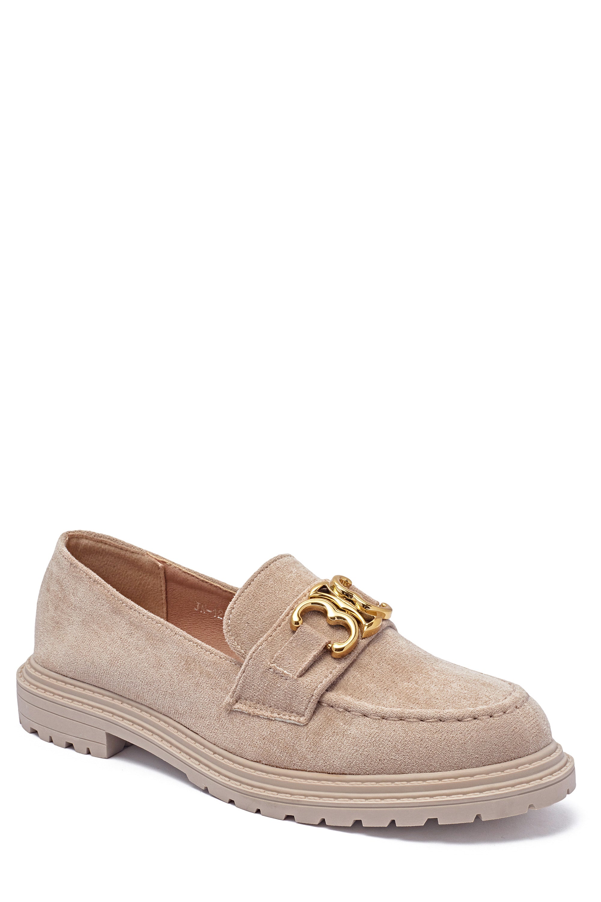 Mocassin en daim beige avec bijou doré
