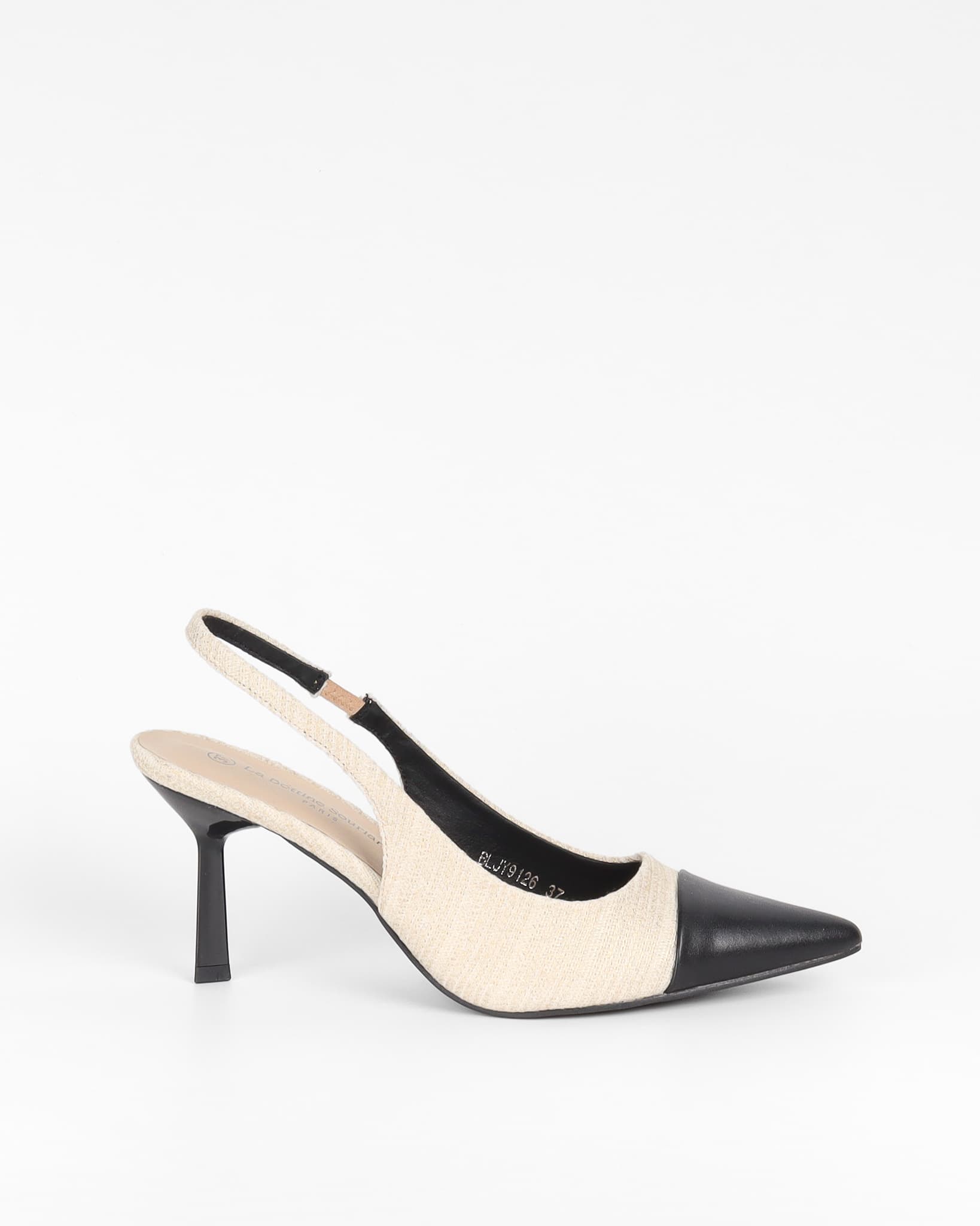 Slingback français tissu beige et doré en textile