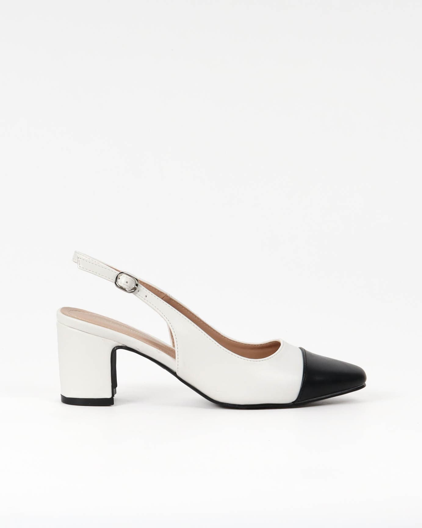 Slingback blanc et noir à talon carré