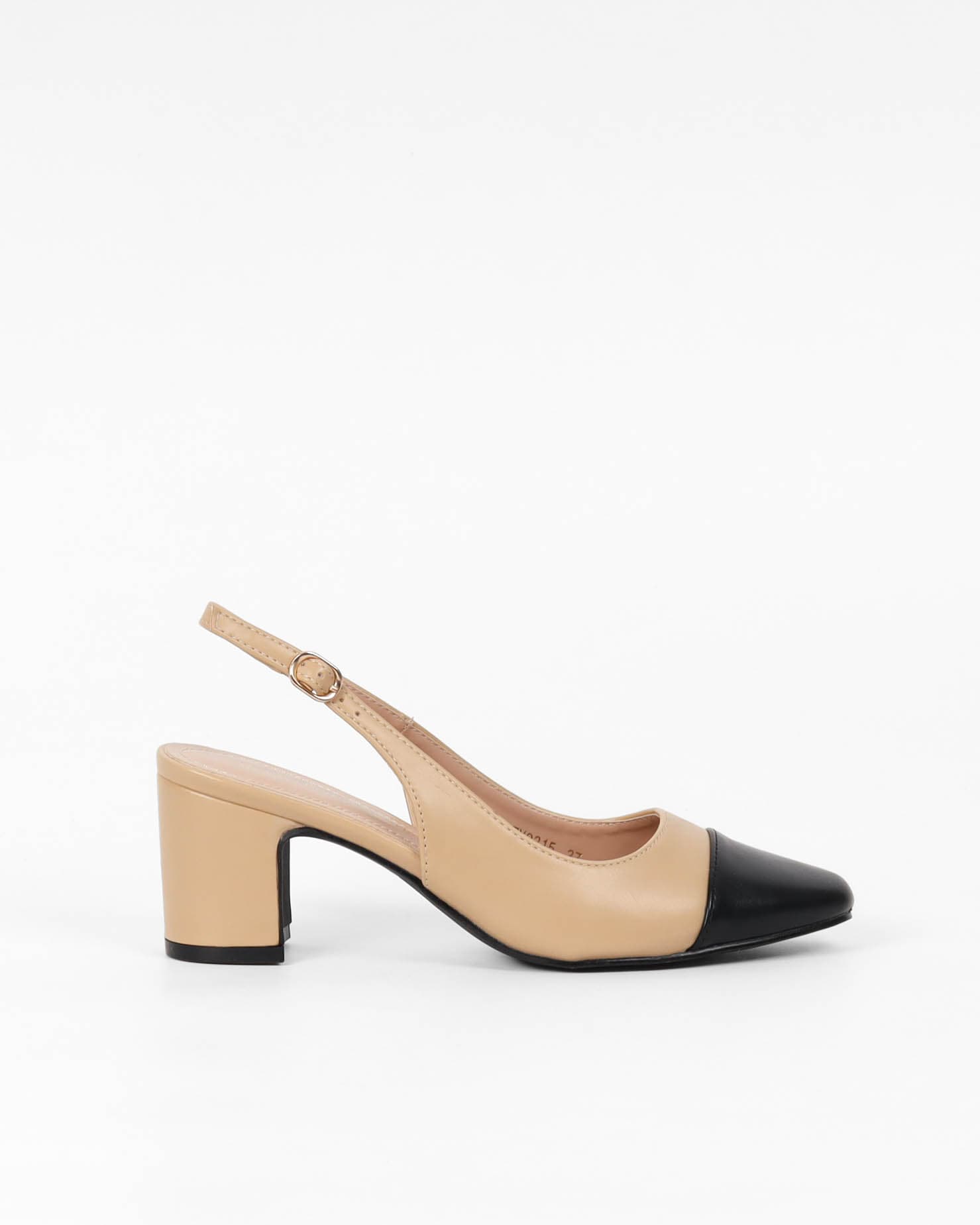 Slingback beige et noir à talon carré
