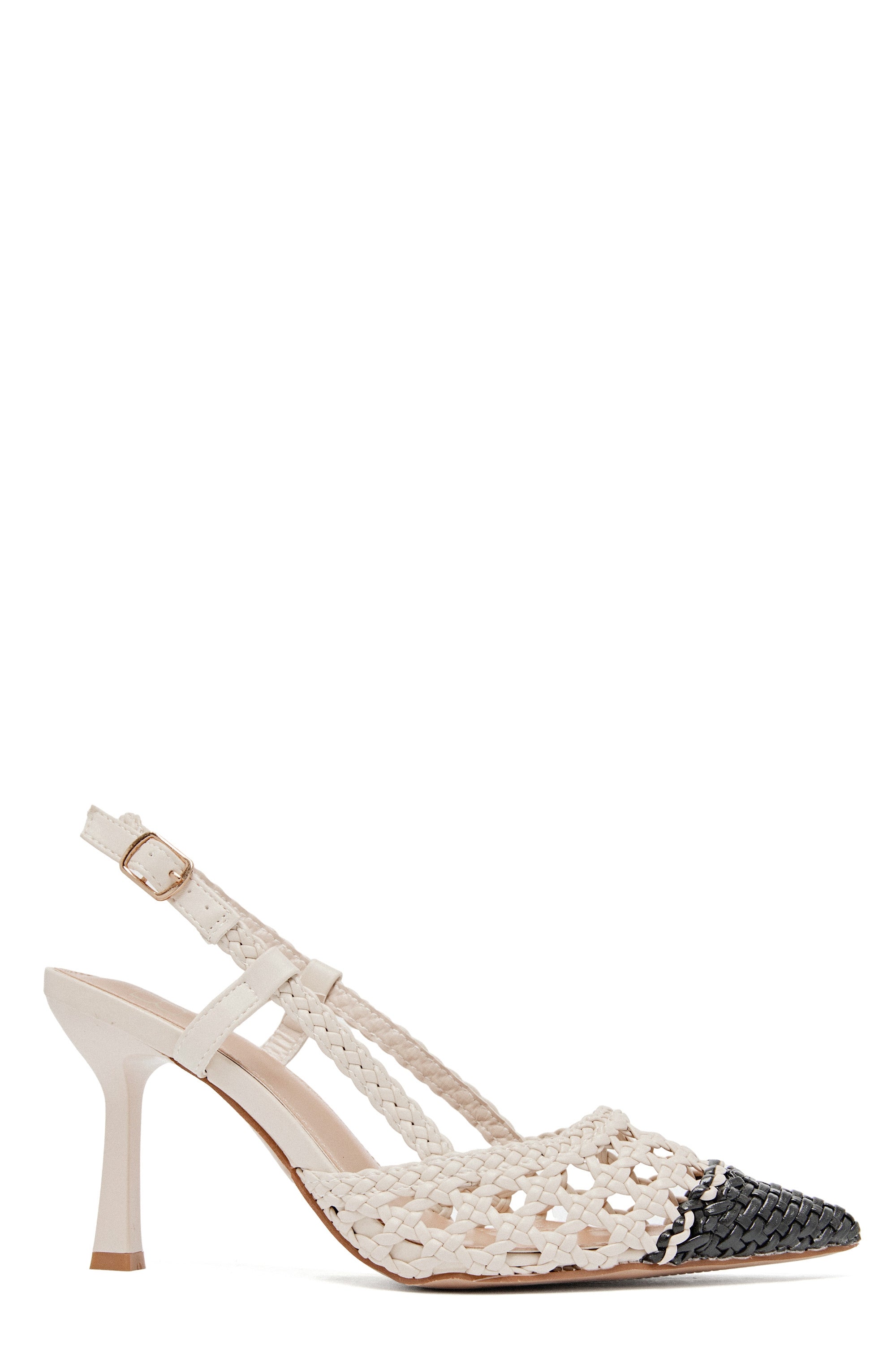 Escarpin slingback beige français en raphia tressé