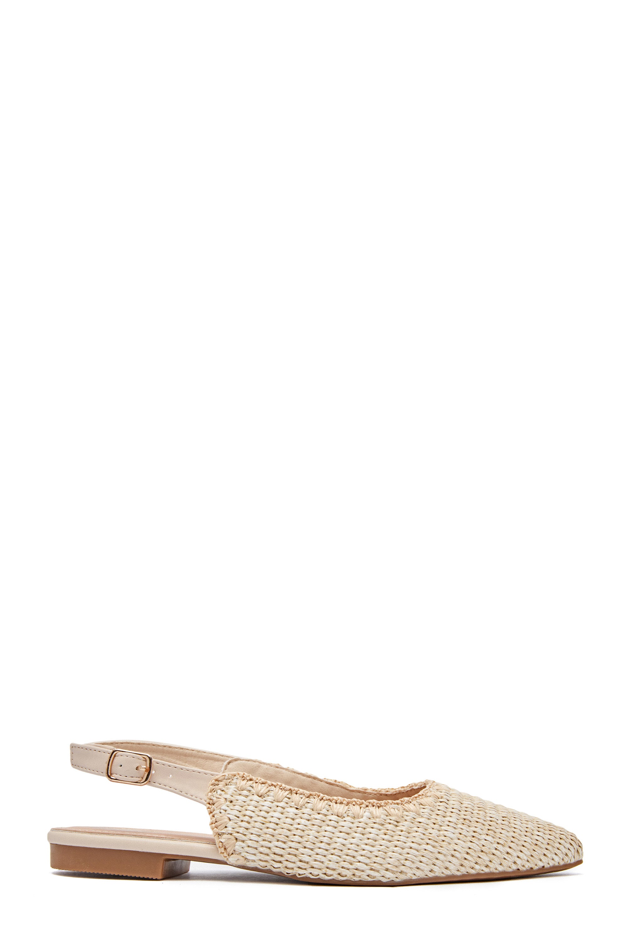 Ballerine slingback pointue beige a bride arrière en paille