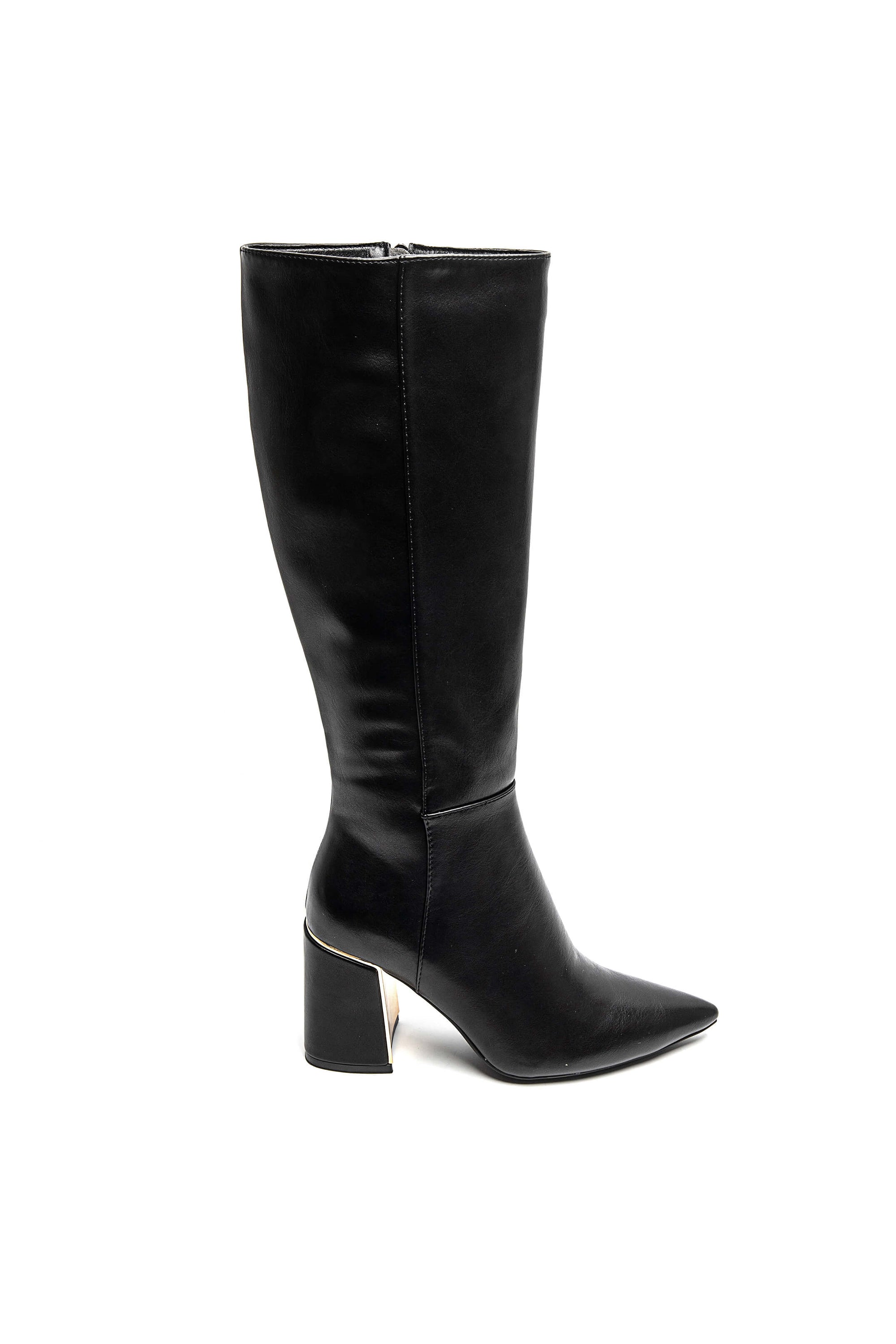 Botte Haute Noires à Talon Bloc avec Détail Doré