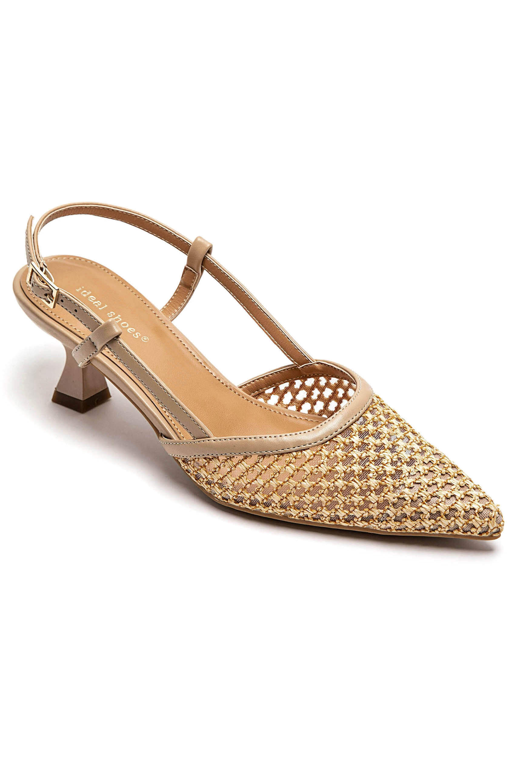 Slingback Beige tressé a petit talon