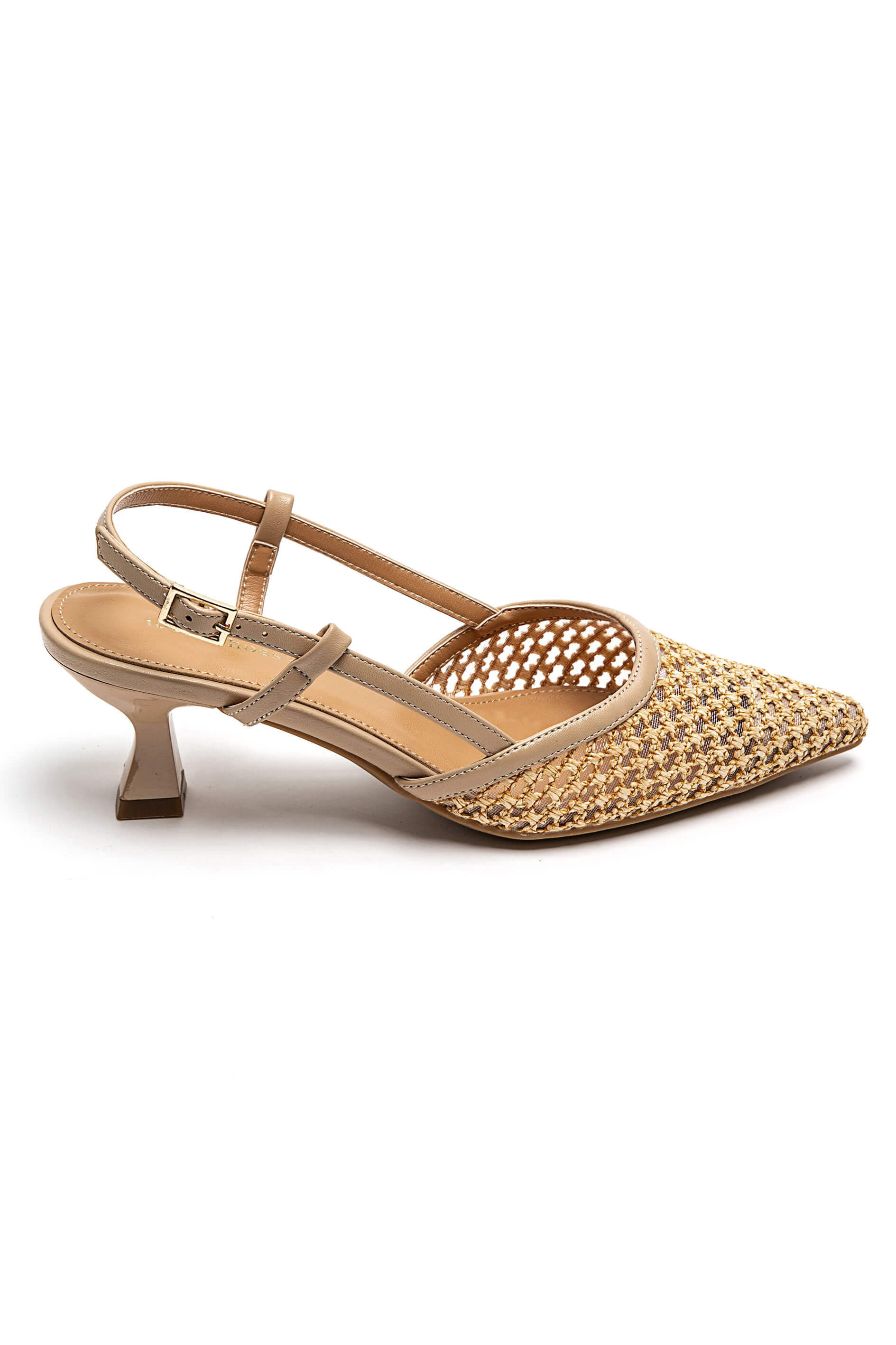 Slingback Beige tressé a petit talon