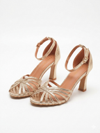 Sandales à Talons Hauts Effet Métallisé et Brides Entrelacées - Champagne Doré
