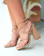 Sandales à Talons Hauts Évasés et Brides Tubulaires - Beige Élégant