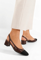 Slingbacks Marron à Talon Bloc et Bout Contrasté
