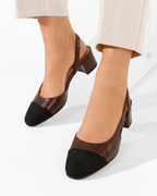 Slingbacks Marron à Talon Bloc et Bout Contrasté