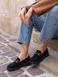 Mocassins en suédine noire avec mors doré