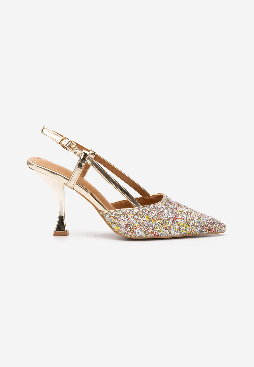 Escarpin français glamour dorés a paillettes franc