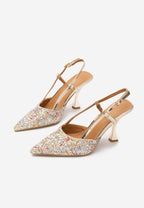 Escarpin français glamour dorés a paillettes franc