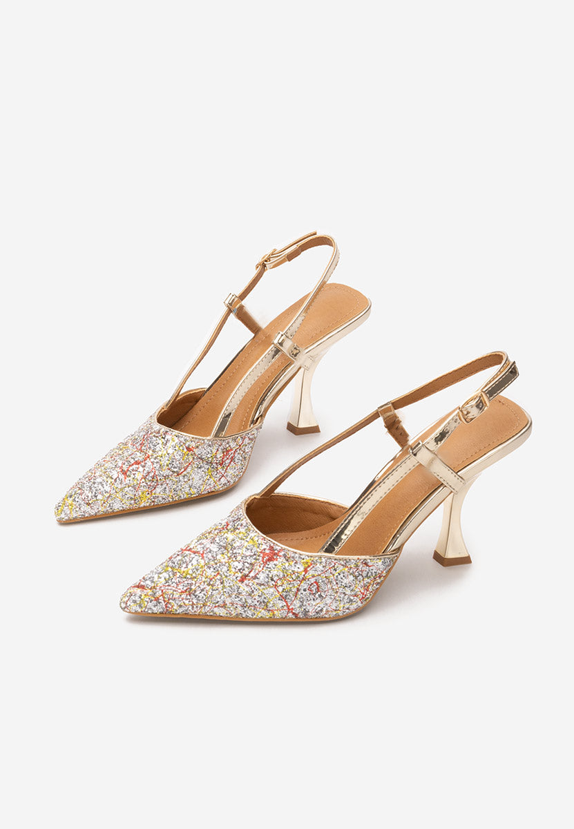 Escarpin français glamour dorés a paillettes franc