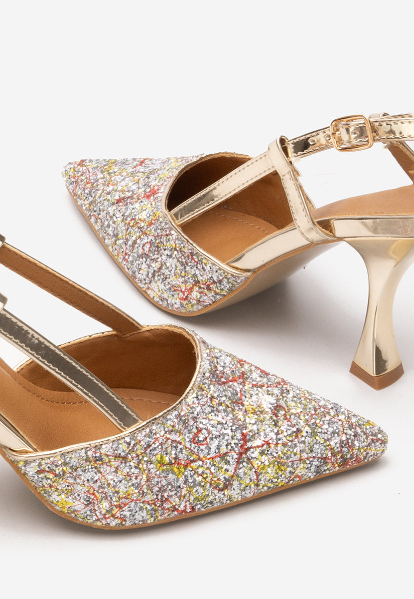 Escarpin français glamour dorés a paillettes franc