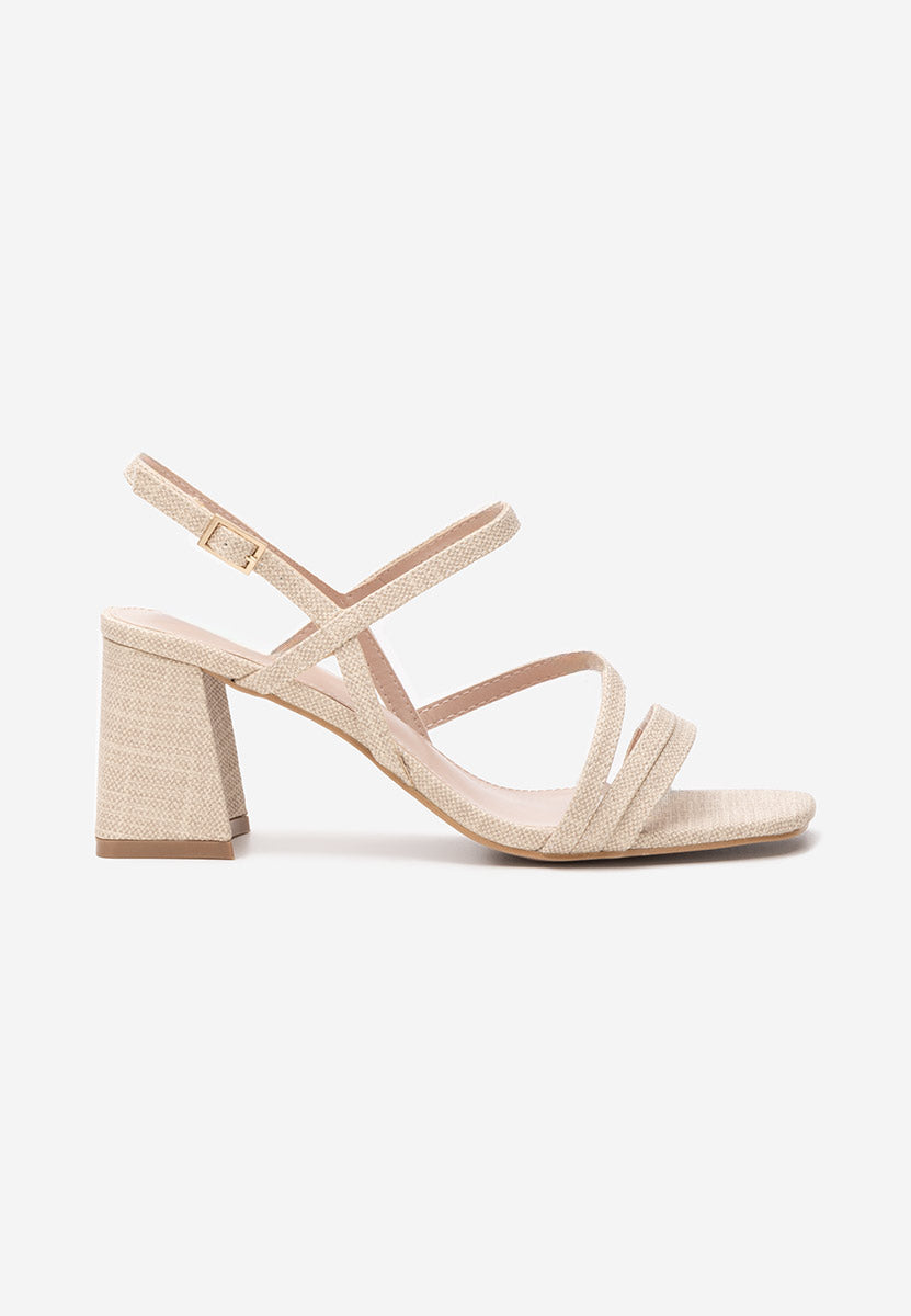 Sandale à talon carré beige en textile