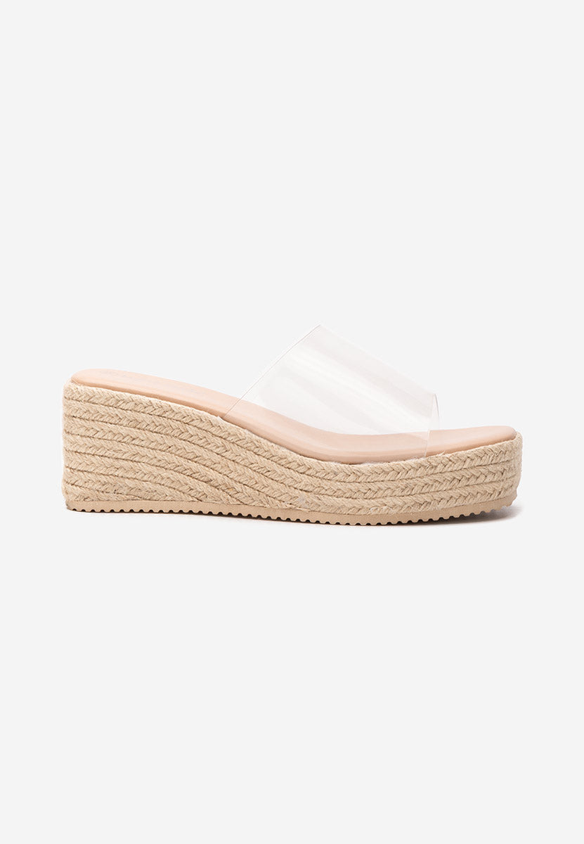 Mule compensée transparente, semelle beige