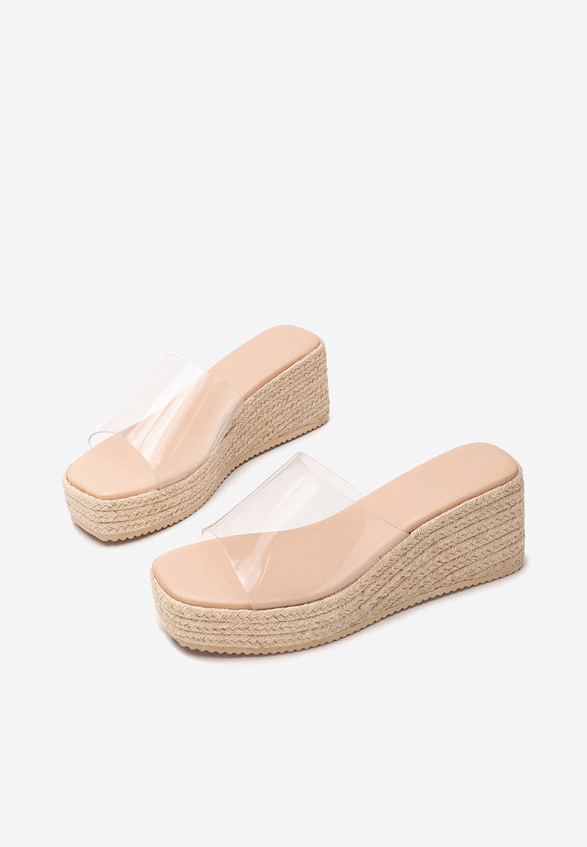 Mule compensée transparente, semelle beige