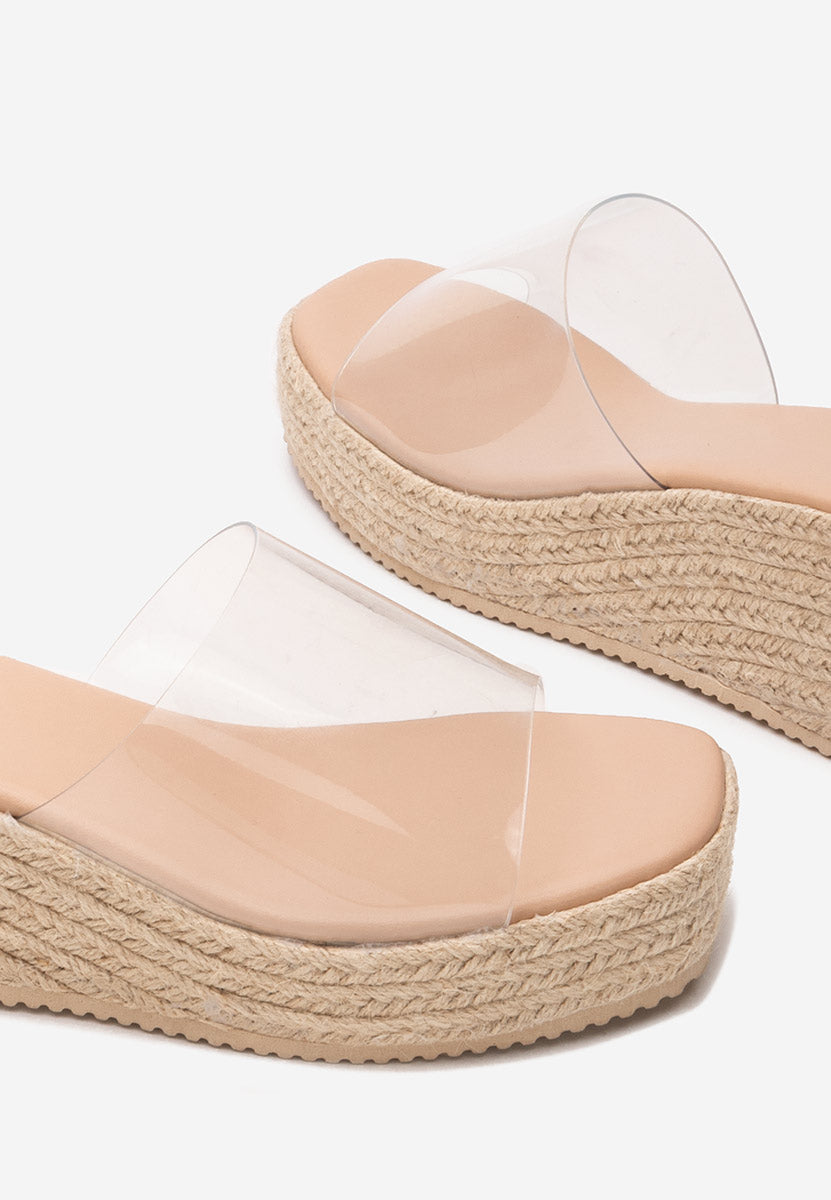 Mule compensée transparente, semelle beige