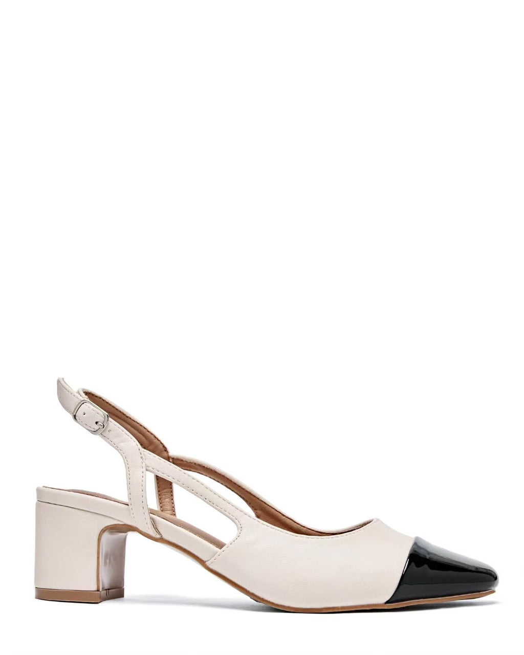 Slingback a petit talon et bout noir vernis
