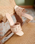 Mule en textile à talon carré