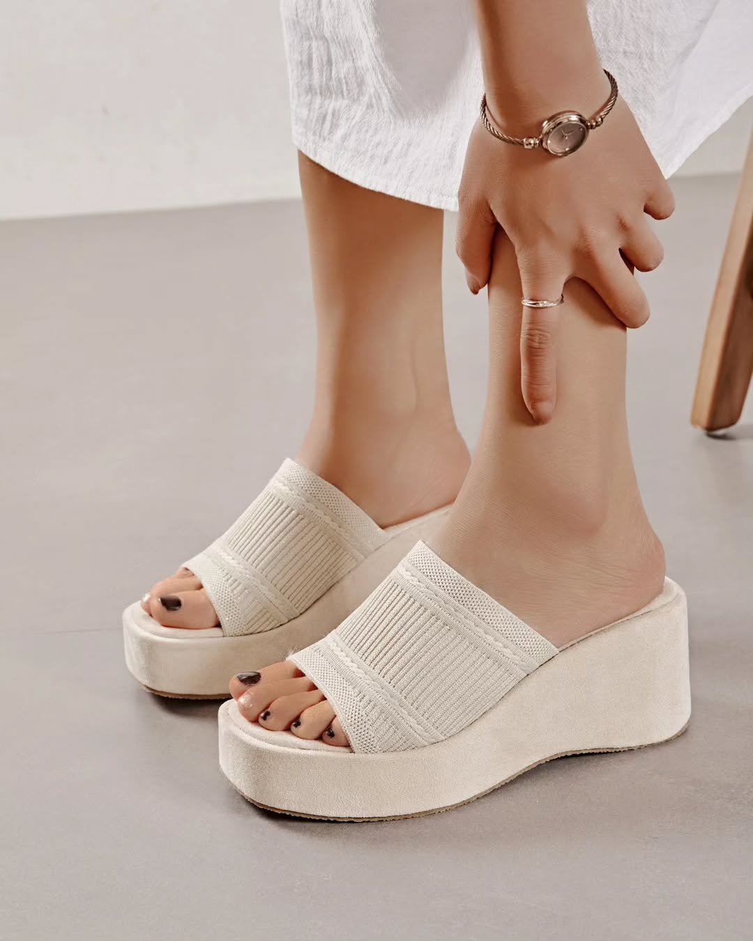 Mule compensée beige