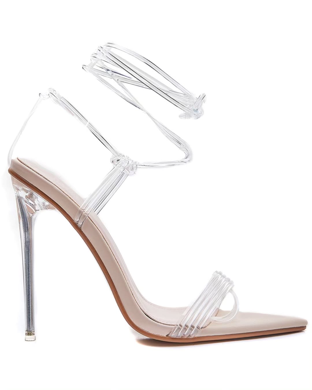 Sandale à talon aiguille beige transparente