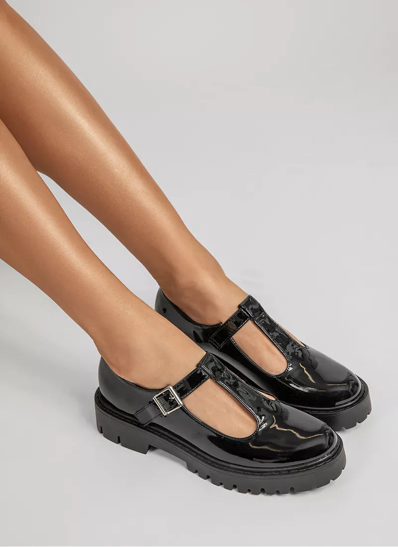 Mary Janes beige noir glacé