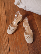 Ballerines Compensées à Brides de Cheville et Tige Tressée - Beige Naturel