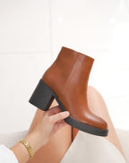 Bottine camel courte élégante à talon carré avec plateforme confortable