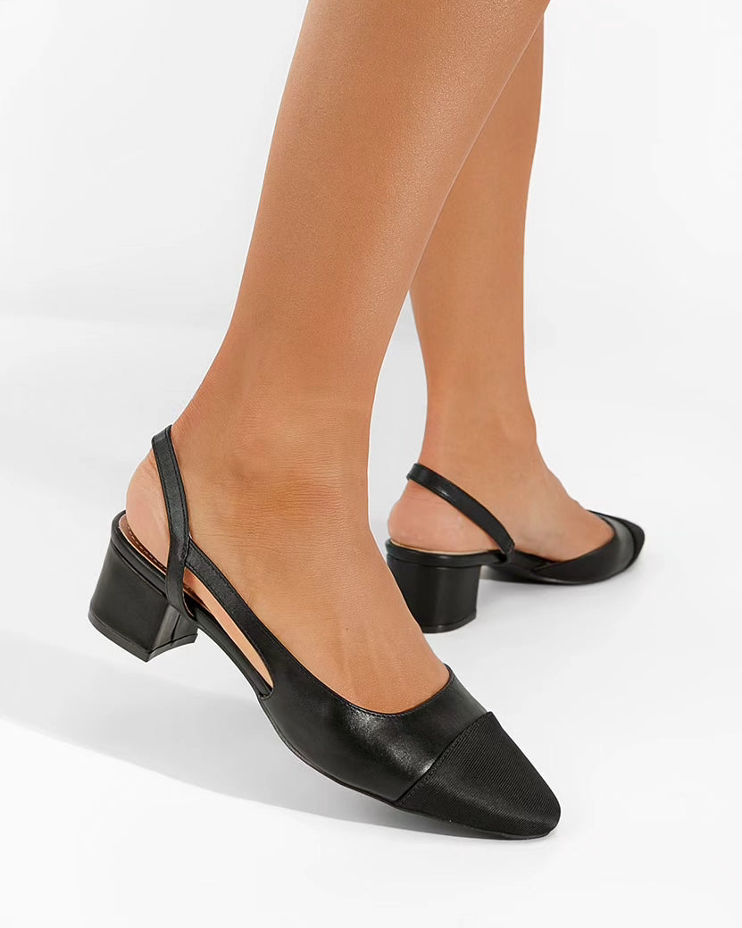 Slingbacks Noirs à Talon Bloc et Bout Contrasté
