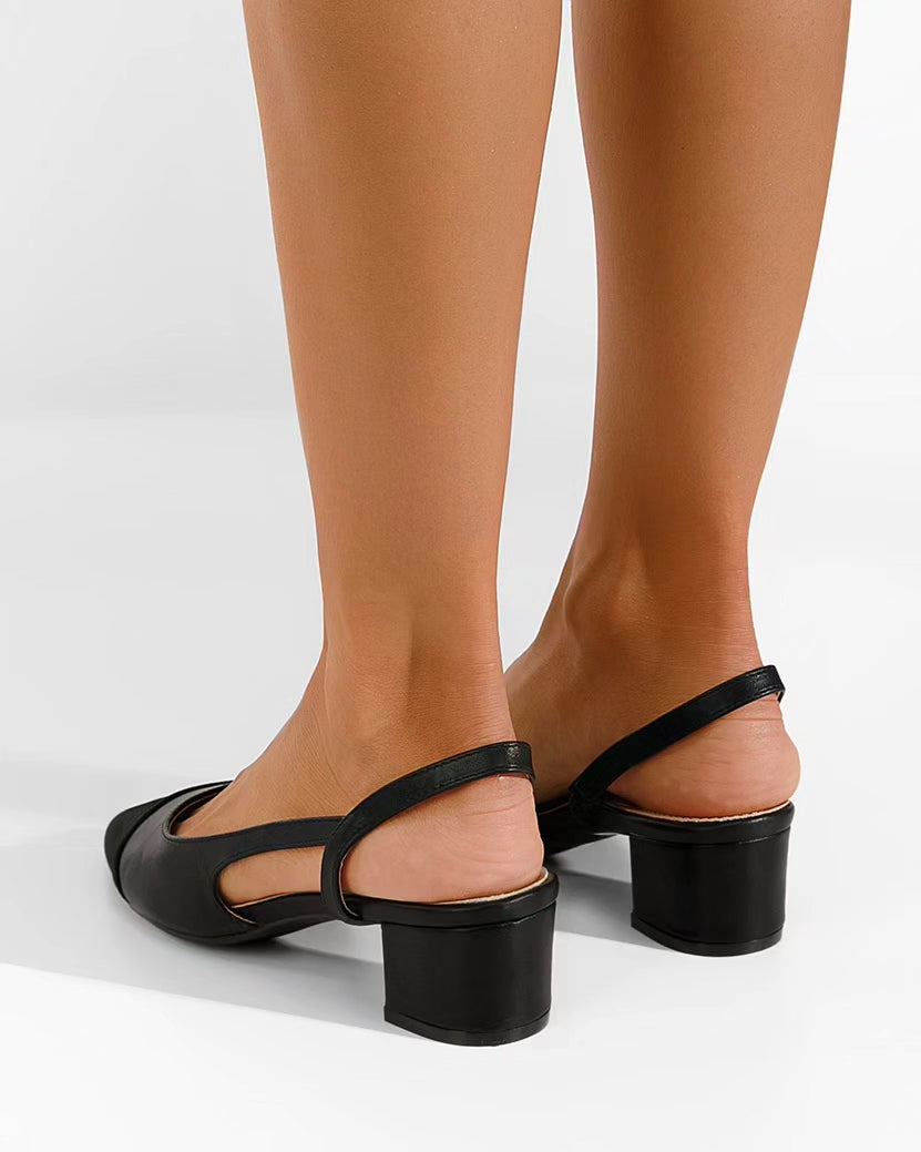 Slingbacks Noirs à Talon Bloc et Bout Contrasté