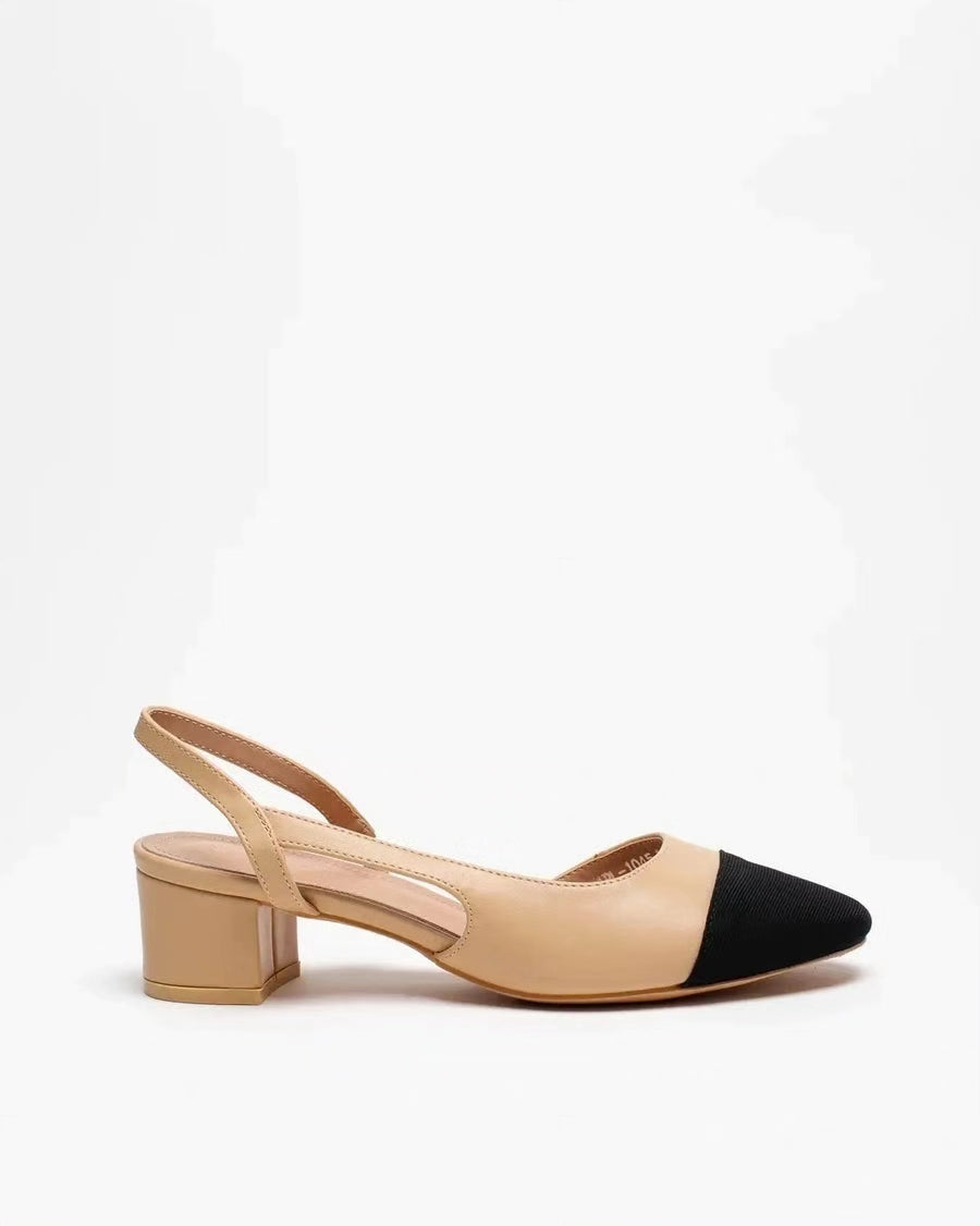 Slingback beige a petit talon carré