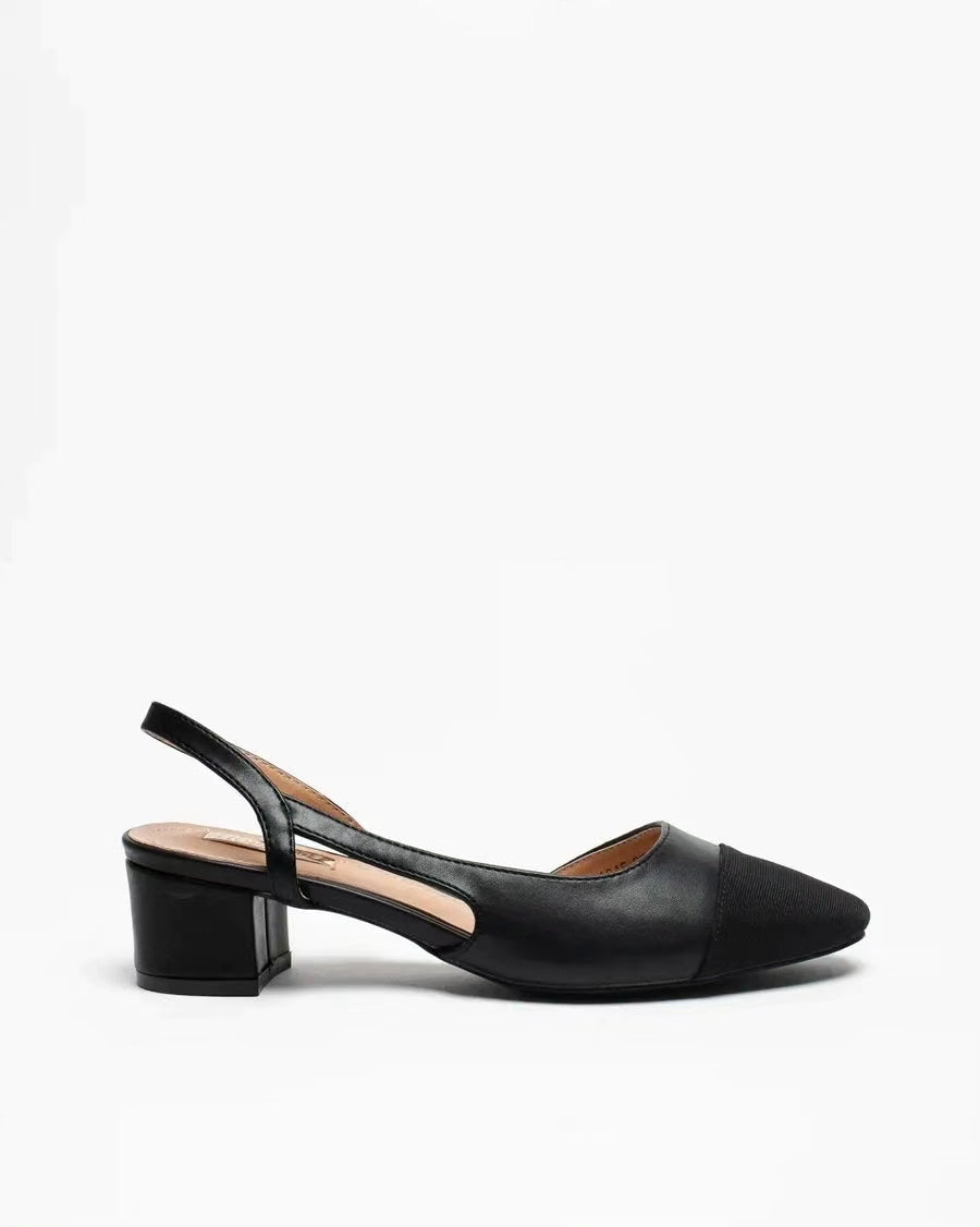 Slingbacks Noirs à Talon Bloc et Bout Contrasté