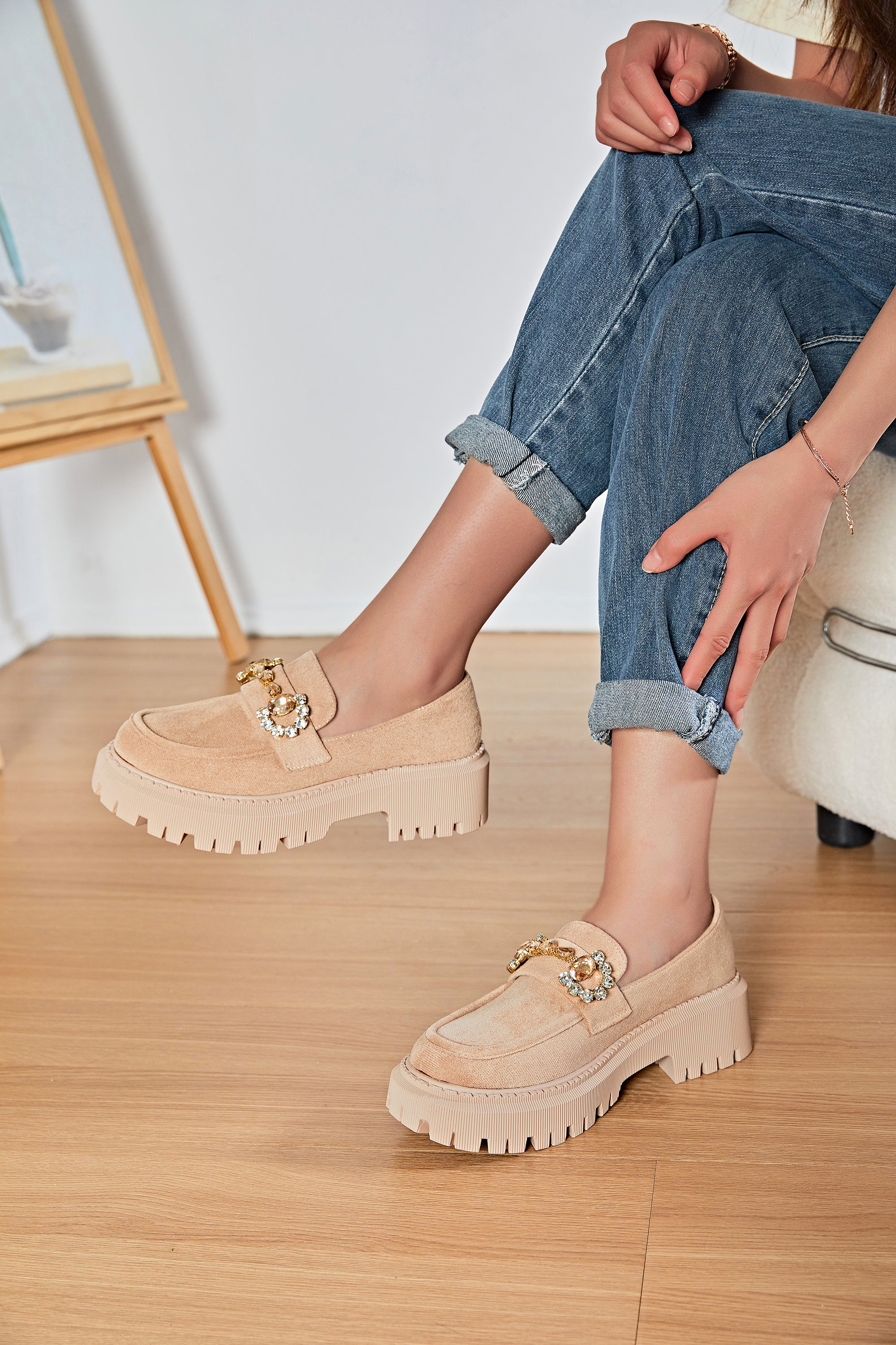 Mocassin beige en daim