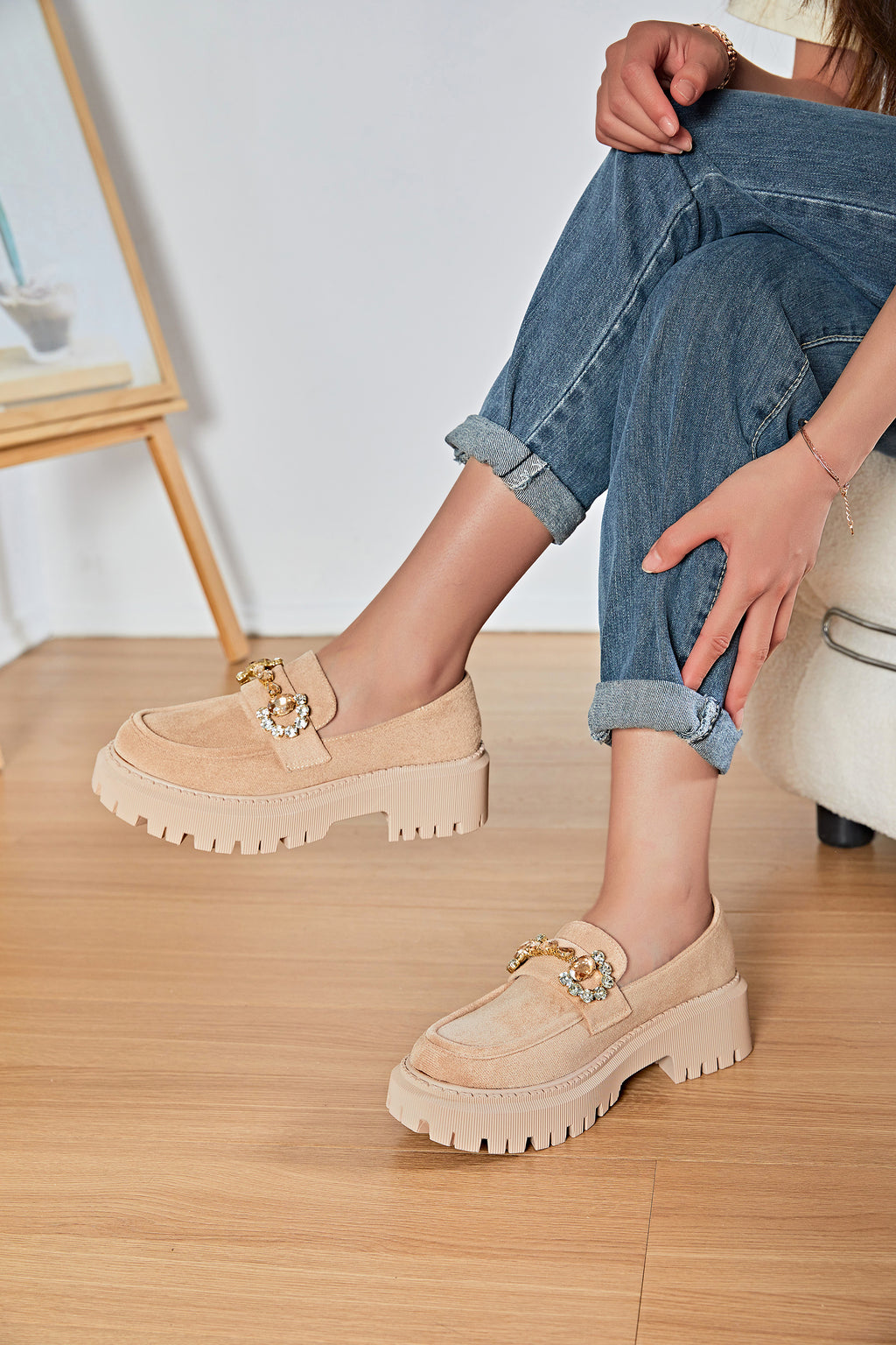 Mocassin beige en daim