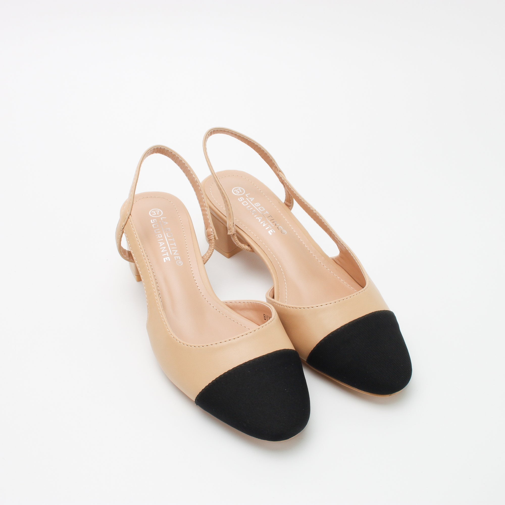 Slingback beige a petit talon carré