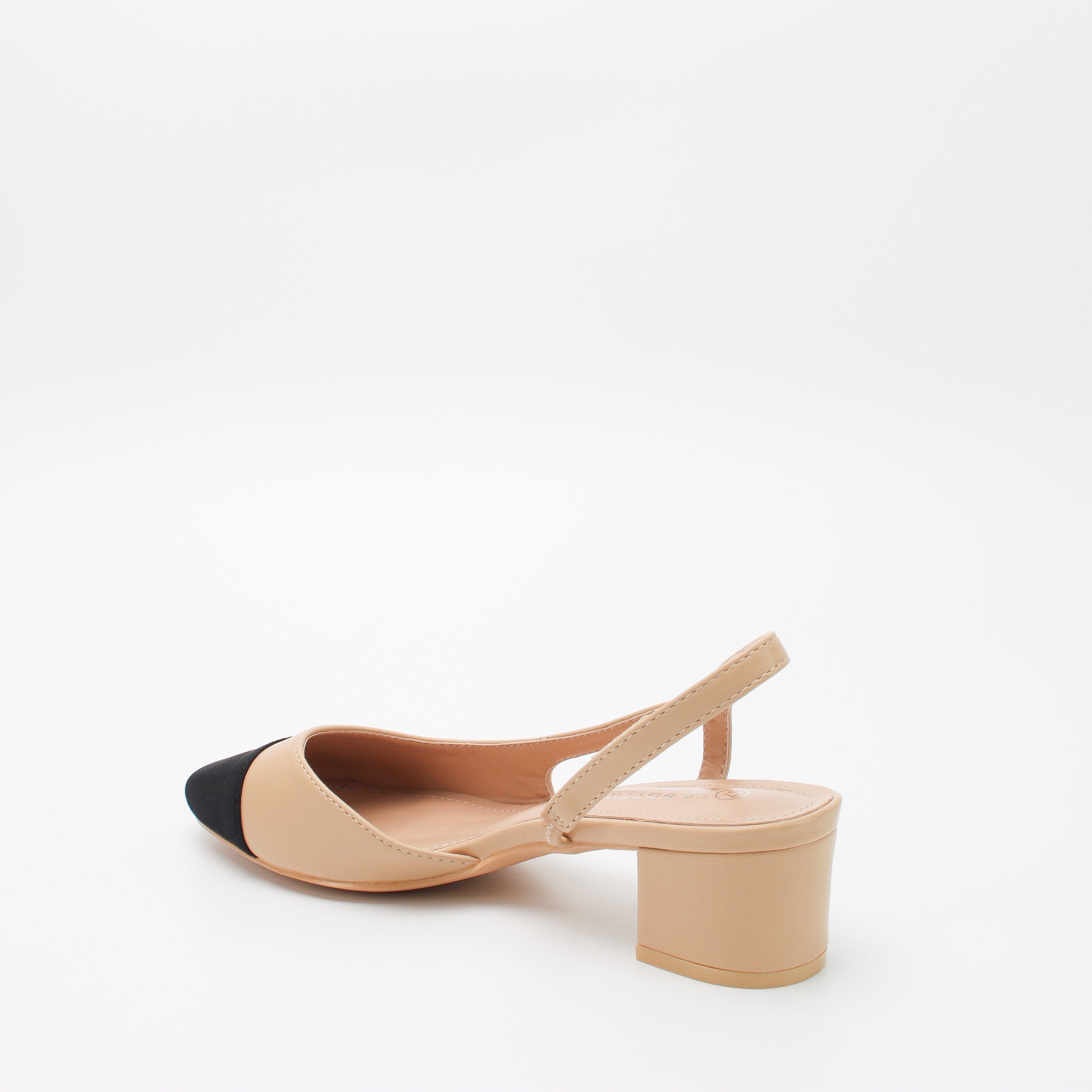 Slingbacks Apricot à Talon Bloc et Bout Contrasté