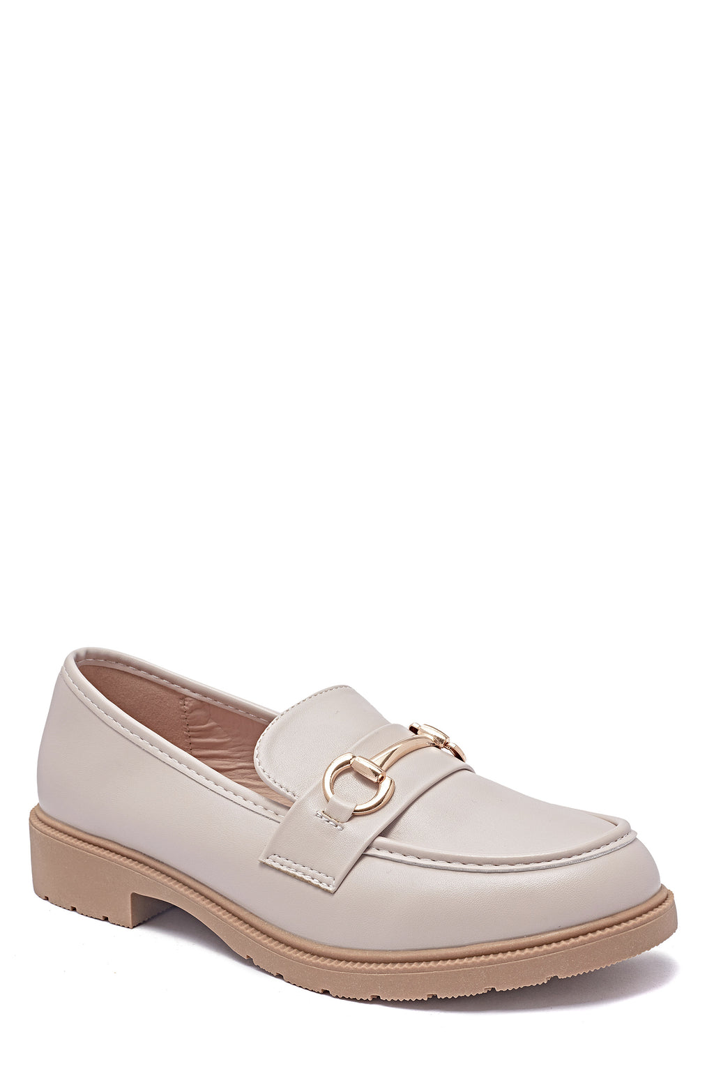 Mocassin beige rosé avec boucle dorée
