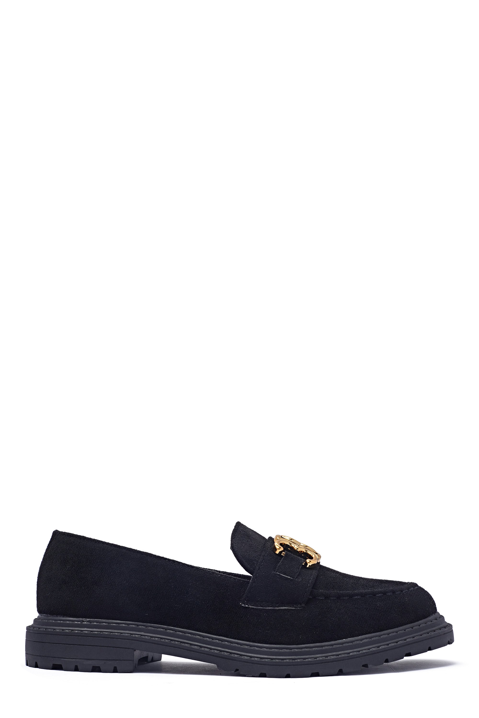 Mocassin en daim noir avec bijou doré