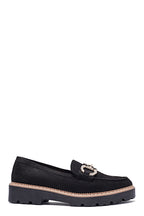 Mocassin en noir daim avec détail beige