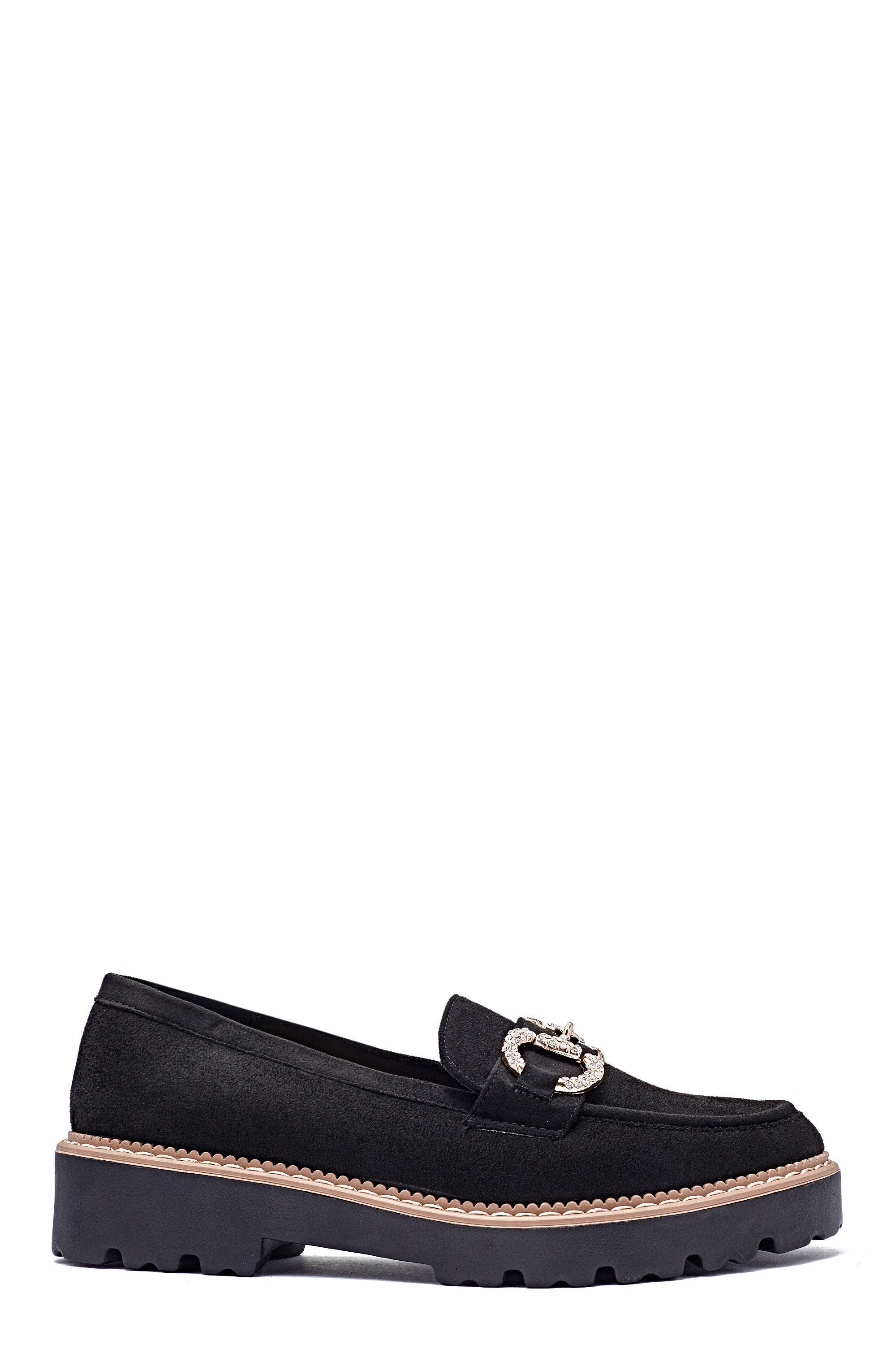 Mocassin en noir daim avec détail beige
