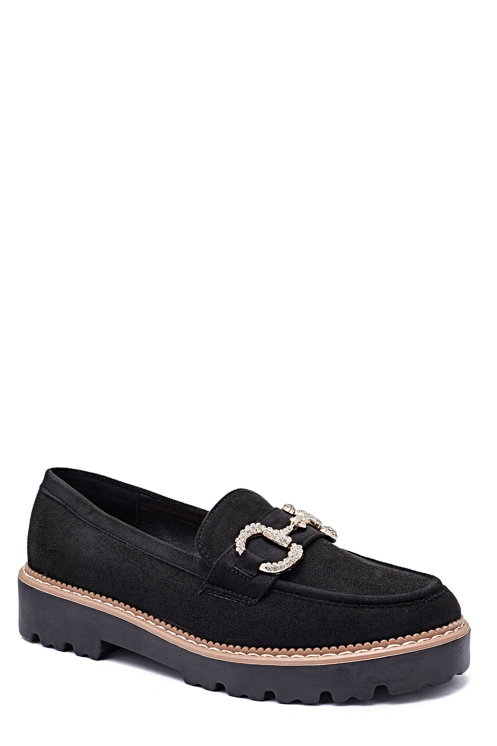 Mocassin en noir daim avec détail beige