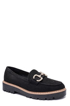 Mocassin en noir daim avec détail beige