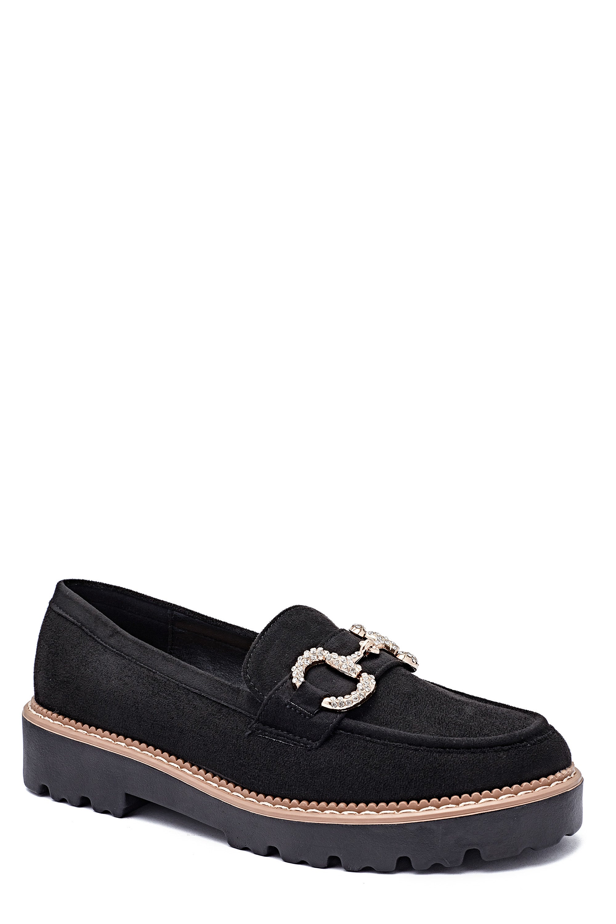 Mocassin en noir daim avec détail beige