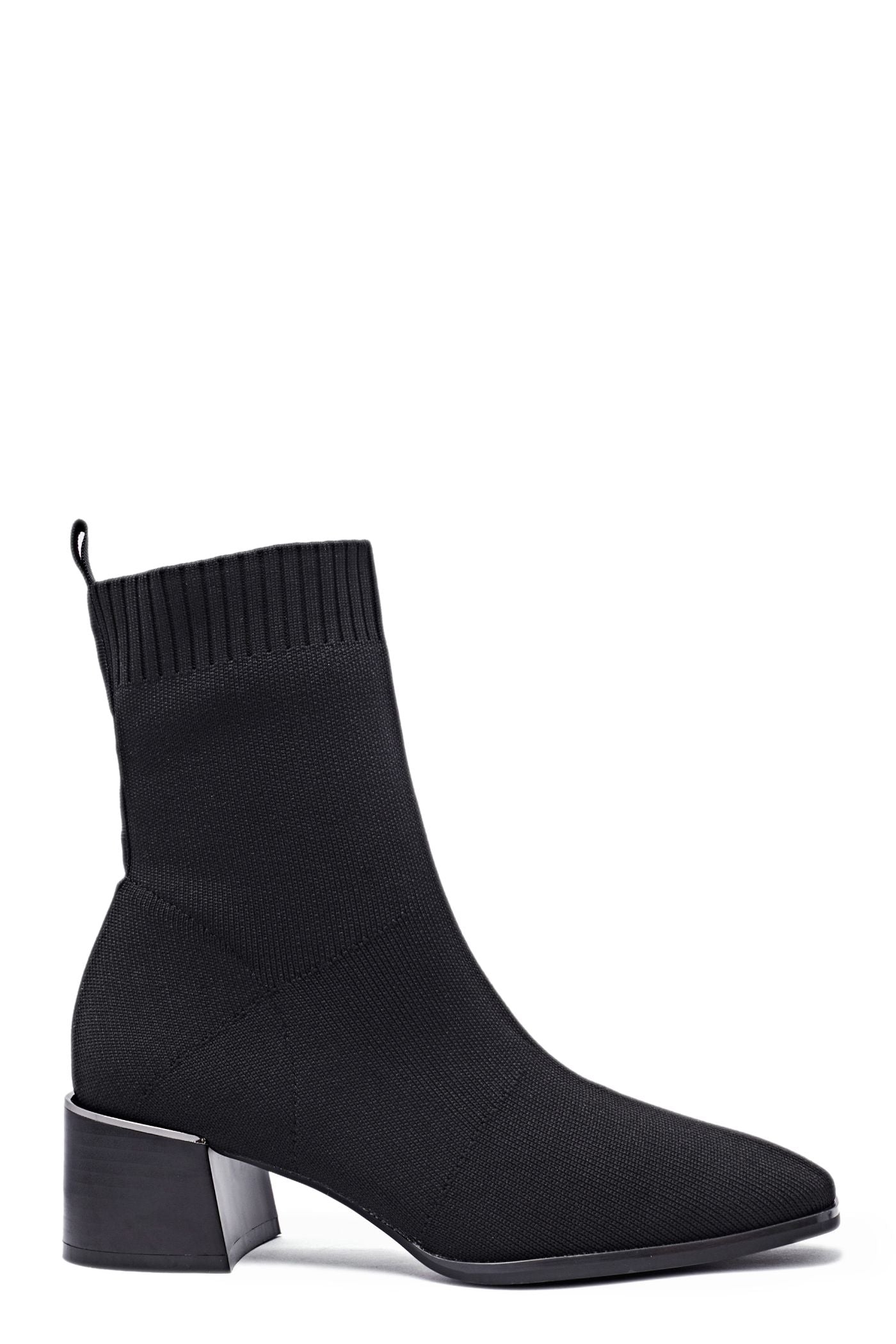 Bottine Chaussette Noire à Talon Carré