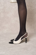 Slingback français tissu beige et doré en textile