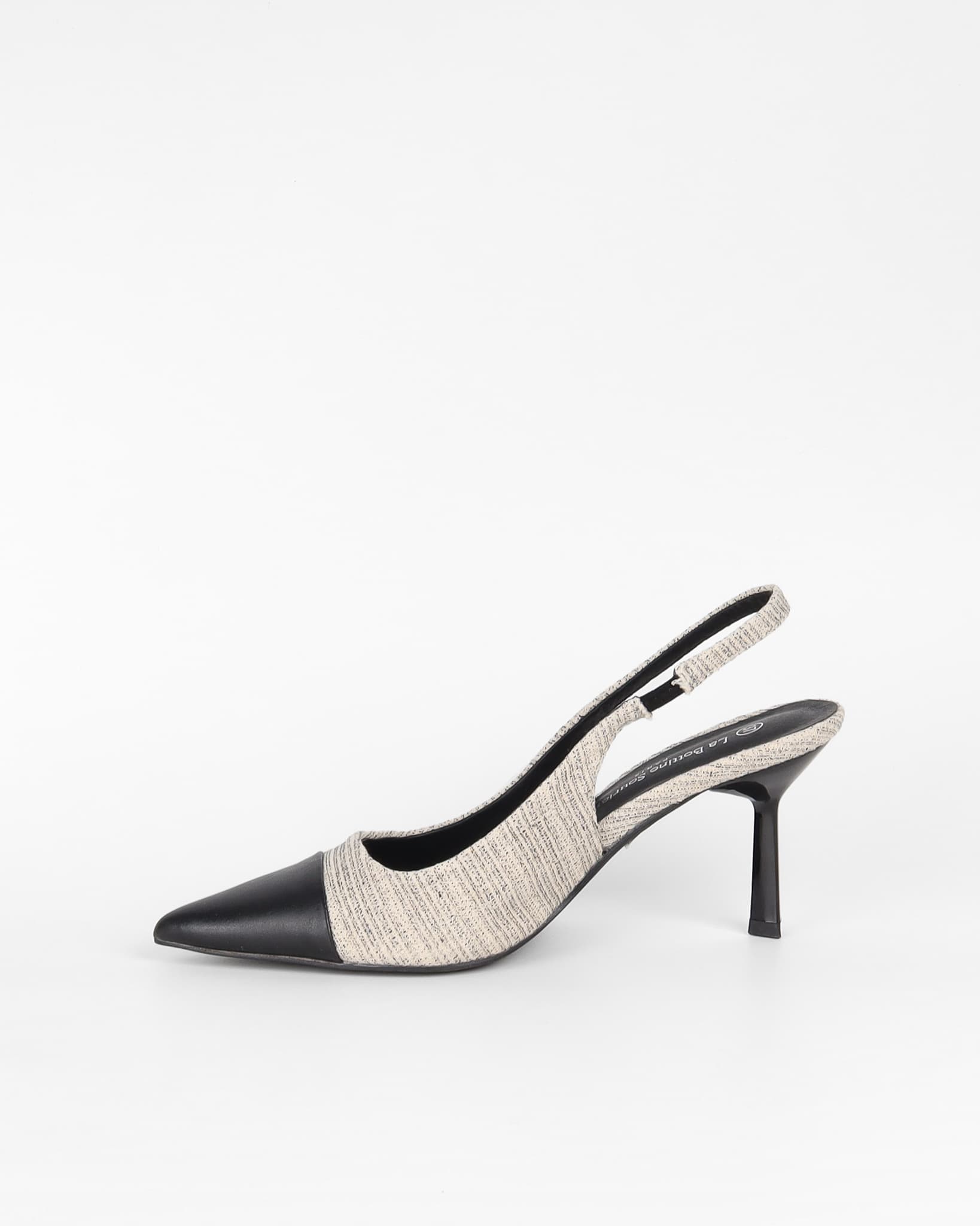 Slingback français tissu beige et noir en textile